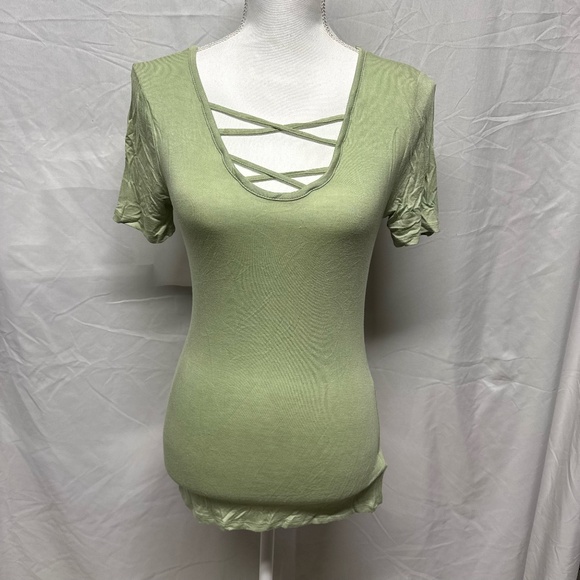 New Green T Shirt with Criss Cross Detail - Picture 1 of 2